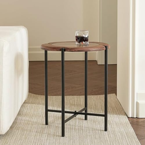 Cagnolier Table basse ronde, table de salon en verre trempé avec design trèfle, table d'appoint avec pieds métalliques réglables en hauteur, table de canapé pour le salon, ø45x55cm