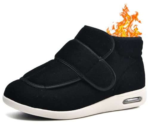 AZMAHT Chaussures Orthopédiques Homme Hiver Fourrées Doublure Scratch Chaussure Orthopédique Pieds Larges pour Pied Gonflé Basket Orthopedique Chaud Bottes Diabétiques,Noir,44.5 EU