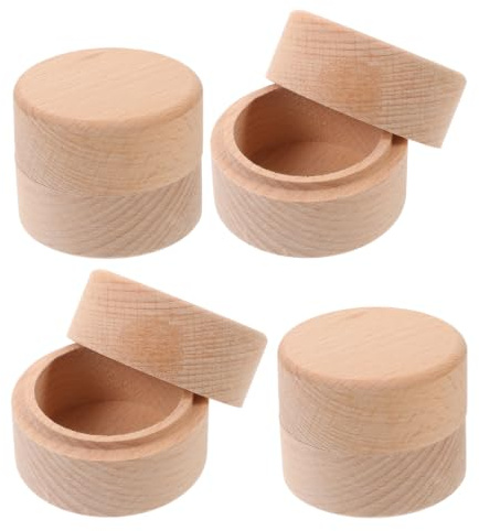 DIYEAH Caja Redonda De Madera De Haya 4 Piezas Mini Joyero MultipropóSito Con Tapa Para Guardar Anillos Dientes De Leche Y Recuerdos ProteccióN Contra Polvo Y Humedad Ideal Para Regalos Infantiles