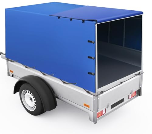 Telone per rimorchio – 2075 x 1140 x 900 mm, tessuto rivestito in PVC 600D, cintura in gomma, occhielli e cinghie per fibbia, impermeabile, blu – telo per rimorchi, telone di copertura, telone di