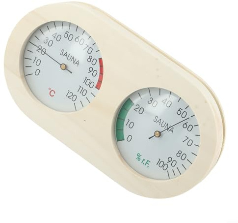 Besttoolifes Thermomètre hygromètre de sauna pour hammam, pointeur en bois, jauge de température et d'humidité avec grands chiffres lisibles, montage facile pour la maison spa
