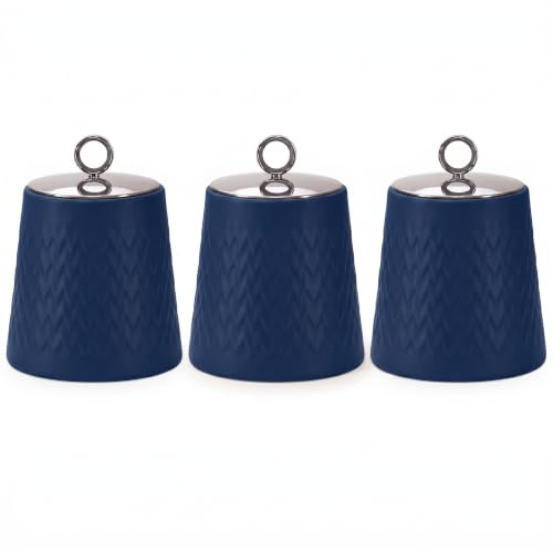 EHC Tea Sugar Coffee Canisters Set, Storage Jars with Easy Open and close Lids, Airtight Containers Canisters Jars Set of 3, Navy Blue