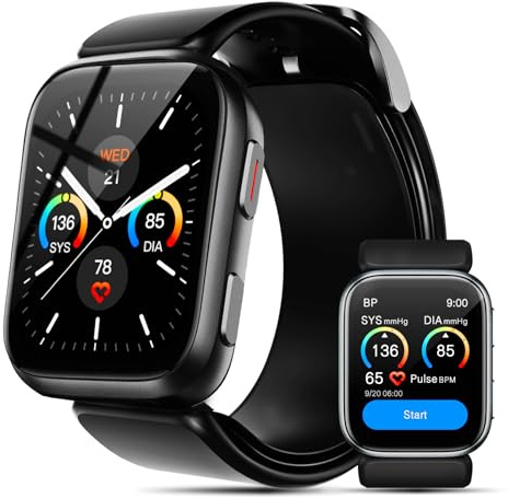 BP Doctor Smartwatch, 1,95'' Blutdruck-Uhr mit Luftpumpenmanschette, Blutdruck-Smartwatch-Monitor für Schlaf- und Sport-Tracking für Android iOS unterstützt Erinnerungsüberwachung, Datenfreigabe usw