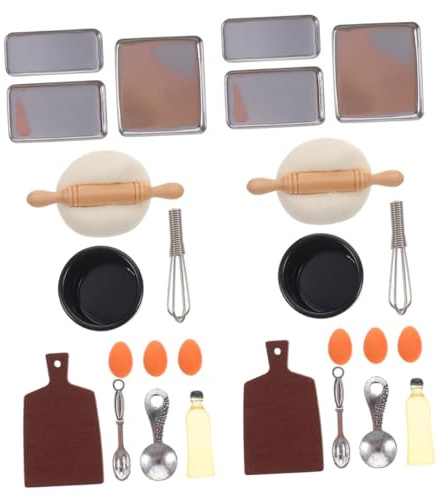ORFOFE Set da Cucina in Miniatura 2 Pezzi Utensili da Forno, Decorazione per Case delle Bambole, Accessori Gioco Cottura in Miniatura in Resina Legno Plastica, Decorativo
