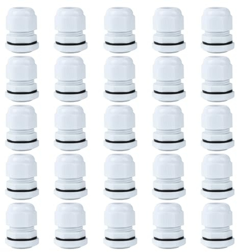 25 Pcs Prensaestopas M20, Prensaestopas Impermeables IP68 Blanco para cables de 6 mm a 12 mm, conectores de compresión con contratuerca y arandelas