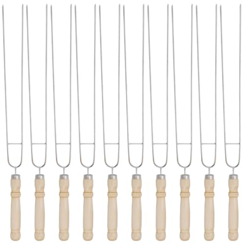 Ciieeo Set 10 Spiedini Barbecue Manici in Legno, Spiedo Riutilizzabile in Acciaio Inox U-shaped, Accessori per Grigliate All’aperto, Adatti per Falò, Feste e Campeggio