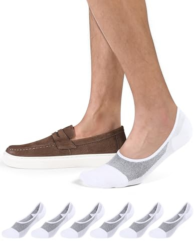CLOSEMATE 6 Paia Calze Fantasmini Uomo in Cotone Estive Invisibili con Silicone Antiscivolo Taglio Basso per Mocassini e Loafer Nero Bianco