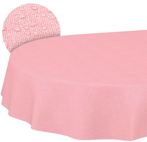 ANRO Nappe de Table Lavable, Aspect Lin Rose, Ovale, 160 x 140 cm, pour l'intérieur et l'extérieur, imperméable, Anti-Taches, Facile d'entretien, Bord coupé