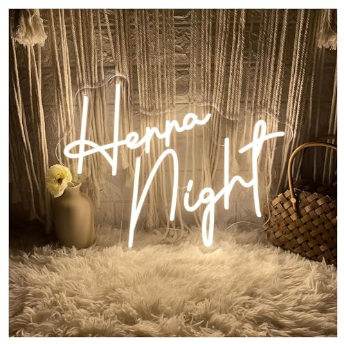 LEMST LED néon signe Enseigne Lumineuse Henna Night À Intensité Variable Alimentée Par USB Pour Décoration De Mariage, De Fête Prénuptiale, De Fiançailles(UNE,50X38cm)