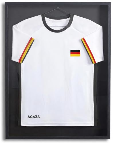 ACAZA Trikotrahmen Premium 70x90 cm XL Groß, 3D Bilderrahmen tief zum befüllen mit Fußball-, Eishockey-, Rugby-, NBA-Trikot, mit Aufhänger, Furnierholz und Acrylglas, Schwarz