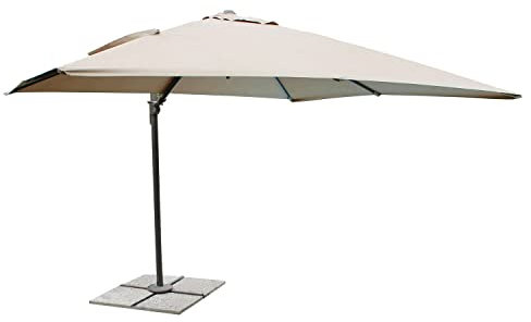 Ombrellone parasole decentrato per arredo esterno giardino di forma rettangolare palo laterale in alluminio 69x53x1,5 mm orientabile 360° telo 2x3 Ecrù resistente e antivento mod. Mercurio