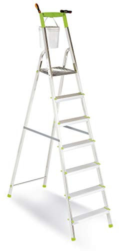 Casabriko 11037 Scala Domestica in Alluminio a 7 Gradini, Verde, Altezza da terra del piano 150 cm