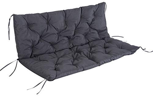 Outsunny 3 Seater Bench Cushion, Garden Chair Cushion with Back and Ties for Indoor and Outdoor Use, 98 x 150 cm, Dark Grey