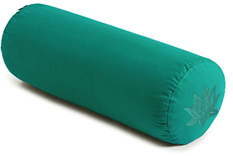 Yoga Studio YS BWBolster/Turq Bio-Nackenrolle mit Buchweizen-Lotus, 23 x 61 cm, Baumwollkissen, mit YKK-Reißverschluss, Jadegrün, Size: 23cm x 61cm. Weight: 4Kg