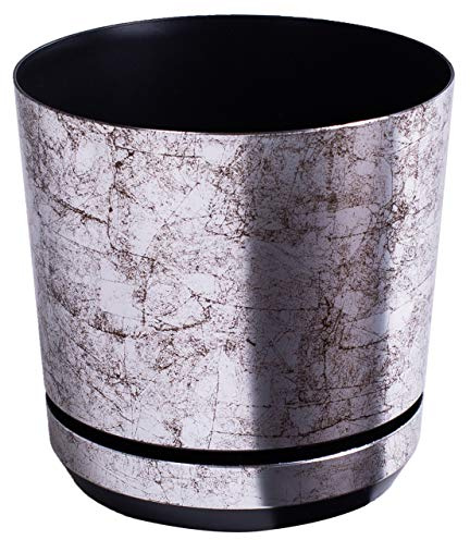 KORAD Old Silver Indoor Plant Pots with Drainage Holes and Attached Saucer, Round Modern Decorative Plastic Flowerpots for Houseplants, Succulents, 6 Sizes, 25 Colour Options- (26 cm(10.2 inches))