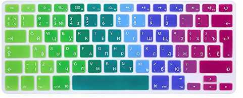 MMDW EU/UK Russian Language Keyboard Cover for Macbook Pro 13 Inch,15 Inch(with or without Retina Display,2015 or Older Version)for Macbook Old Air 13 Inch European/ISO Keyboard Silicone Skin-Rainbow