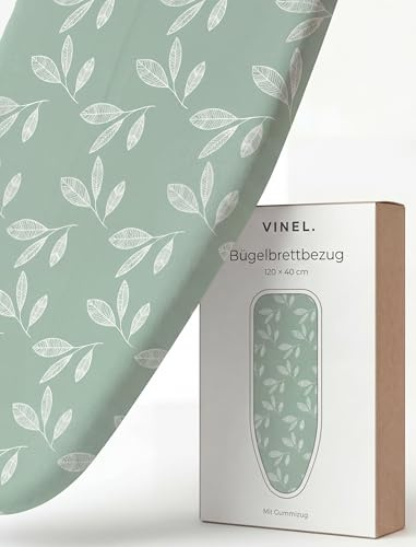 Bügelbrettbezug 120x40 – dick gepolstert und rutschfest durch Gummizug – mit 2 Klettspannern, Baumwolloberfläche, Bügeltischbezug für Dampfbügeleisen und Dampfbügelstationen, Grün