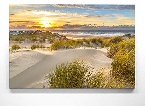 Atemberaubende Nordsee Bilder als XXL Leinwand-Wandbild 150cm x 100cm, Motiv Niederlande, Dünen & Küste. EIN Panorama-Bild für Wohnzimmer, Schlafzimmer. Fertig aufgespannt auf 4cm Holz-Keilrahmen