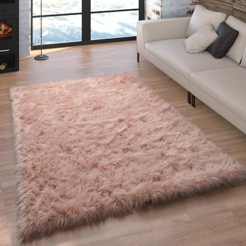 Paco Home Kunstfell Fellteppich Imitat Sitzkissen Herzform Rund Verschiedene Formen, Rosa, Grösse:120x170 cm