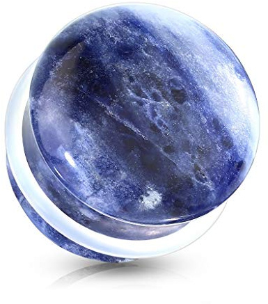 beyoutifulthings Ohr-Plug Sodalith Natur-Stein Ohr-Piercing Ohr-Schmuck Tunnel 4-16-mm Single Flared O-Ring Blau
