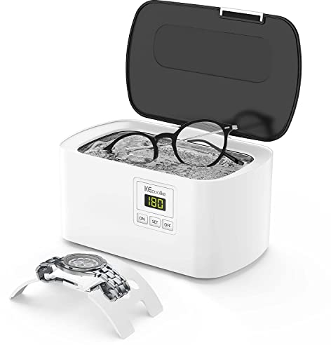 KECOOLKE Limpiador ultrasónico de joyas, limpiador ultrasónico de 600 ml con temporizador digital, adecuado para gafas, anillos, monedas, cubiertos, regalos Solución de limpieza ultrasónica