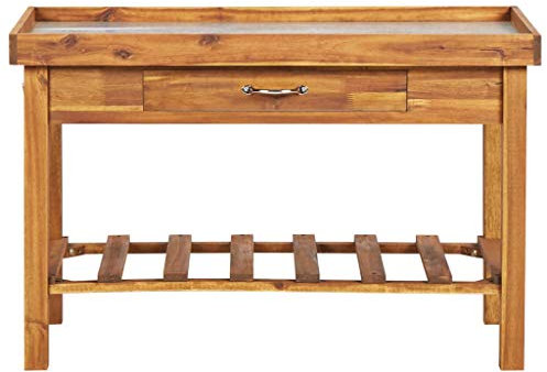 Voupuoda Brown Garden Work Bench with Zinc Top Solid Acacia Wood,beautiful wooden potting bench,user-friendly wooden garden planting table