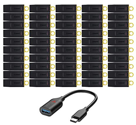 Kingston 128GB USB 3.2 DataTraveler Exodia Flash Drive (50-Pack) with USB-C Adapter Bundle (51 Items)