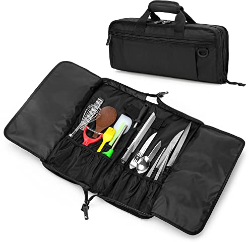 samdew Chef Bag, Culinary Chef Knife Case with 17 + 6 Utensil Slots, Portable Knife Set Carrier for Chef Knife Storage, Professional Culinary Chef Knife Roll for Kitchen, Travel & Camping, Bag Only
