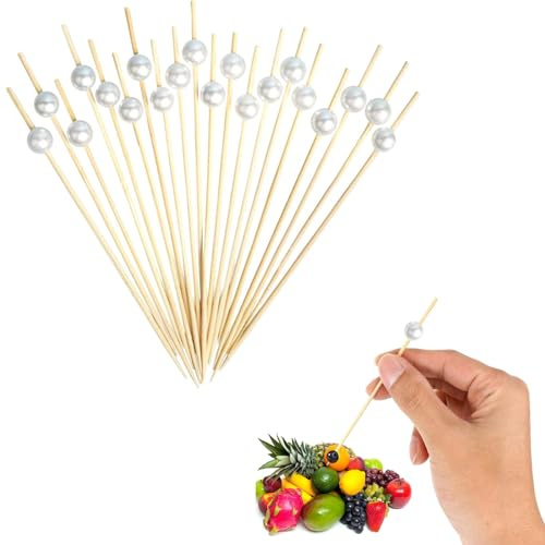 100 Stück Holz Lang Cocktailspieße, Bambus Cocktail Sticks, Holz Partyspieße, für Cocktails, Obst, Snacks, Familie, Geburtstagsfeier (12cm, Weiß)