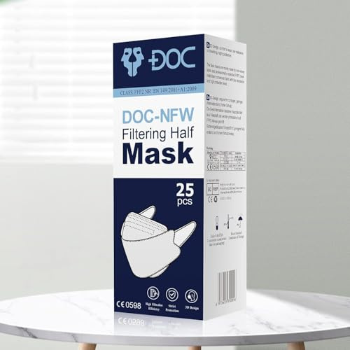 DOC 25 Gesichtsmasken FFP2 zertifiziert EU, kein Ventil für 5 Sofas, Masken de Schutz gegen Staub und Partikel 25 Masken