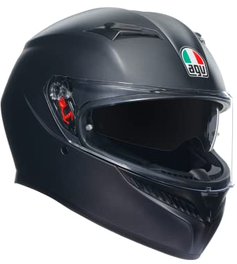 AGV - Casco K3 E2206 MPLK, Casco Moto da Uomo, Casco Integrale ECE con Assorbimento del Sudore, Spoiler, Prese d'Aria e Visiera Antigraffio Anti UV, con Predisposizione Interfono, Nero