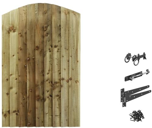 Made to Measure 5ft Wooden Garden Gate, Ring Latch Fixing Kit, Custom Feather Edge Semi-Braced Arch Top Treated Timber Door for Outdoor Pathway Home Access, MAX 150cm High x MAX 90cm Wide