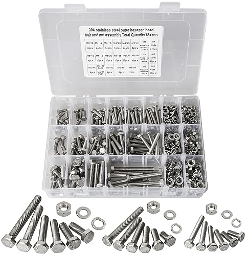 584 Stück M4 M5 M6 Sechskantschrauben Edelstahl, Schrauben Set Edelstahl, Schrauben Set mit Muttern Unterlegscheiben 10mm-50mm, Vollgewindeschrauben Maschinenschrauben Gewindeschrauben zur Reparatur