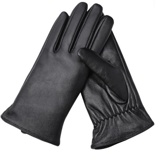 Ymmchy Touchscreen Handschuhe für Damen Warme Lederhandschuhe Gefüttert Winter SMS-Handschuhe Schwarz S