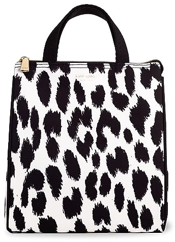 kate spade new york Cute Lunch Bag for Women, Large Capacity Lunch Tote, Adult Lunch Box with Silver Thermal Insulated Interior Lining and Storage Pocket (Modern Leopard)