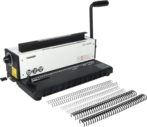 Burostyle TD-1200R Binding Machine, 3:1 Pitch Wire Binding Machine, 34 Round Holes, Punch 12 Sheets/Bind 120 Sheets with Sturdy Metal Construction