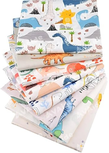 CraftsFabrics Baumwollstoff, 100 % Baumwolle, Dinosaurier-Tier-Cartoons, bedruckt, atmungsaktiv, Fat Quarter, Stoffbündel, Breite 40 x 50 cm, ideal zum Basteln, Quilten und Patchwork
