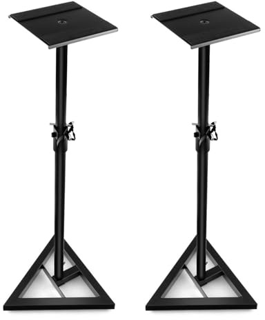 TANGZON Speaker Stands Pair, Adjustable Studio Monitor Floor Stands | 97-157 cm Height, 23 x 23 cm Top Plates, Metal Triangle Bases, EVA Pads and Cable Clips for Recording Studio and Home Use