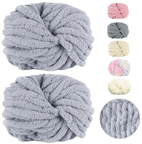 Bocguy Chunky Yarn, 2x250g Dicke Wolle zum Handstricken, XXL Wolle | Dickes Garn Häkeln Flauschige, Weiche Fingerstricken Wolle zum Häkeln Decke, Schals, Mützen, Zierkissen(Hellgrau)