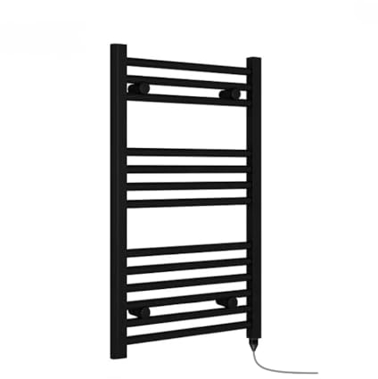 Valdern Matt Black Electric Heated Towel Rail 400 mm (W) x 700 mm (H) - 150W - Prefilled Black Electric Towel Radiator Warmer for Bathroom