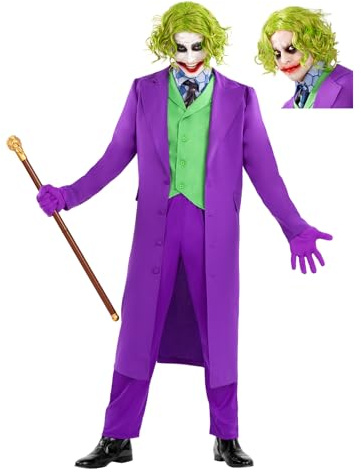 Funidelia Offizielles Joker Der Dunkle Ritter Kostüm für Herren mit Perücke, Joker Anzug für Erwachsene, Halloween- und Karnevalskostüme – Größe 3XL