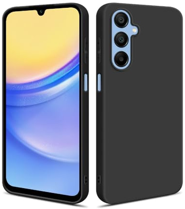 HSP Hülle für Samsung Galaxy A15 4G / 5G, Silikon Handyhülle, Case, Schwarz | Kameraschutz, matt, passgenaue Aussparungen, erhöhte Ränder, Handy Schutzhülle, Silikonhülle, Phone Cover, Silicone