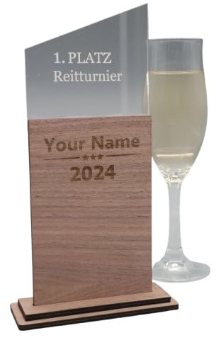 Pila Stone Moderne edle Trophäe, personalisiert mit eigenem Text Grafik oder Logo, aus Acrylglas mit Edelshoz Sockel, Personalisierte Gravur - Pokal - Auszeichnung - Elegant für Jubiläum