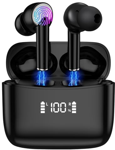 AXFEE Bluetooth Kopfhörer, In Ear Kopfhörer Kabellos Bluetooth 5.3, Kabellose Kopfhörer mit LED Anzeige und ENC Mic, Immersiver Deep Bass Earbuds, IP5 Wasserdicht HiFi Stereo Ohrhörer, USB-C (Schwarz)