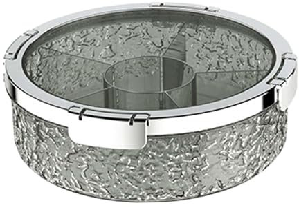 Fenteer Serviertablett für Nüsse und Süßigkeiten, Obstteller mit Fach, Gemüsetablett, Süßigkeitenschale, geteiltes Serviertablett mit Deckel, Graues Silber