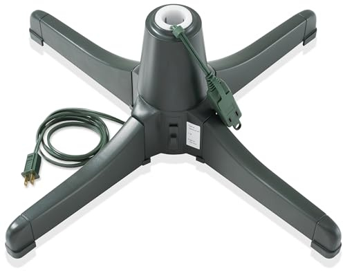 Casafield Support de sapin de Noël rotatif à 360 degrés – Base rotative réglable pour arbre artificiel jusqu'à 2,5 m avec 3 prises électriques intégrées, vert