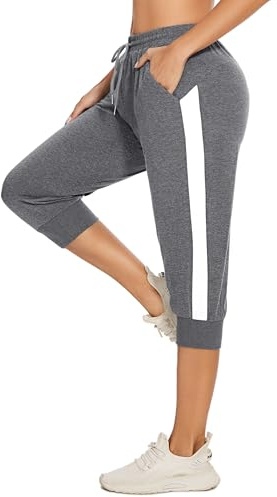 Jezonga Pantaloni Tuta in Cotone Leggeri Donna 3/4 Capri al Ginocchio Estivi con Tasche per Yoga Sport e Casual