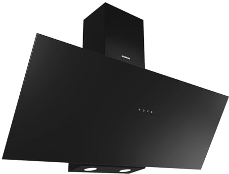 Hotte murale noire Silverline 3481.9.733.01, 90 cm, classe A Capacité 402 m3, 3 vitesses, éclairage LED, contrôle tactile, bruit max 66 db, une cheminée, sortie 120 mm