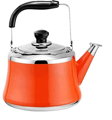 Bouilloire à thé Bouilloire à gaz sifflante en acier inoxydable 304 de qualité alimentaire Bouilloire à induction légère avec bec verseur rétro(Orange,7L)
