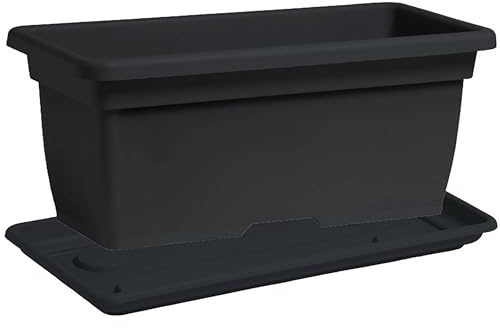 Nicoli Blumentopf Übertopf Outdoor aus Polypropylen mit Untersetzer, Pflanzkübel für Pflanzen, Blumen, Rechteckiger Topf für Balkon Garten Terrasse (Anthrazit, 80 cm 80x40x34)